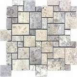 Silver Travertine Tumbled Micro-Pattern (Mini Versailles) Mosaic Tile