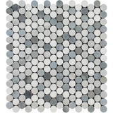 Thassos White Marble Honed Penny Round Mosaic Tile w/ Blue Gray Dots-Marble Mosaic-American Tile Depot