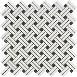 Thassos White Marble Honed Stanza Basketweave Mosaic Tile w/ Black Dots