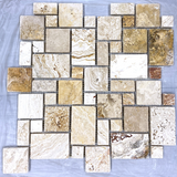 Valencia Travertine Tumbled Micro-Pattern (Mini Versailles) Mosaic Tile