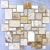 Valencia Travertine Tumbled Micro-Pattern (Mini Versailles) Mosaic Tile