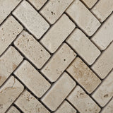 Ivory Travertine Tumbled 1 X 2 Herringbone Mosaic Tile