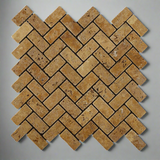 Gold / Yellow Travertine Tumbled 1 X 2 Herringbone Mosaic Tile