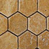 Gold / Yellow Travertine Tumbled 2'' Hexagon Mosaic Tile