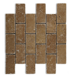 2 X 4 Noce Travertine Tumbled Brick Mosaic Tile