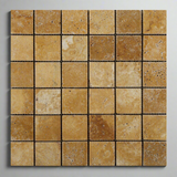 2 X 2 Gold / Yellow Travertine Tumbled Mosaic Tile