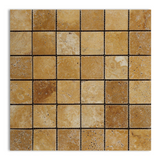 2 X 2 Gold / Yellow Travertine Tumbled Mosaic Tile