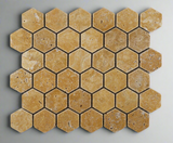 Gold / Yellow Travertine Tumbled 2'' Hexagon Mosaic Tile