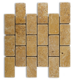 2 X 4 Gold / Yellow Travertine Tumbled Brick Mosaic Tile