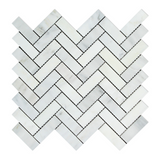 Oriental White / Asian Statuary Marble Polished 1 x 3 Herringbone Mosaic Tile