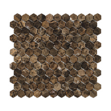 Emperador Dark Marble Tumbled 1" Mini Hexagon Mosaic Tile