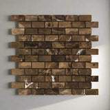 1 X 2 Emperador Dark Marble Tumbled Brick Mosaic Tile-Marble Mosaic-American Tile Depot