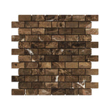 1 X 2 Emperador Dark Marble Tumbled Brick Mosaic Tile-Marble Mosaic-American Tile Depot