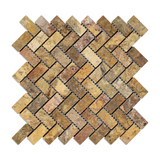 Scabos Travertine Tumbled 1 X 2 Herringbone Mosaic Tile