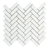 Thassos White Marble Honed 1 x 3 Herringbone Mosaic Tile