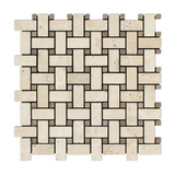 Ivory Travertine Tumbled Basketweave Mosaic Tile w/ Noce Dots