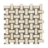 Ivory Travertine Tumbled Basketweave Mosaic Tile w/ Noce Dots