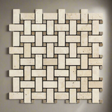 Ivory Travertine Tumbled Basketweave Mosaic Tile w/ Noce Dots