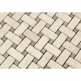 Ivory Travertine Tumbled Basketweave Mosaic Tile w/ Noce Dots