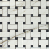 Calacatta Gold Marble Polished Basketweave Mosaic Tile w/ Black Dots