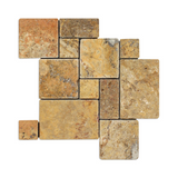 Scabos Travertine 4-Pieced OPUS Mini-Pattern Tumbled Mosaic Tile