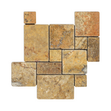 Scabos Travertine 4-Pieced OPUS Mini-Pattern Tumbled Mosaic Tile