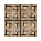 Noce Travertine Tumbled Large Pinwheel Mosaic Tile w/ Ivory Dots