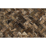 Emperador Dark Marble Polished Mini Herringbone Mosaic Tile