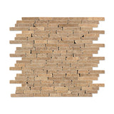 Noce Travertine Tumbled Random Strip Mosaic Tile