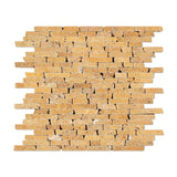 Gold / Yellow Travertine Tumbled Random Strip Mosaic Tile