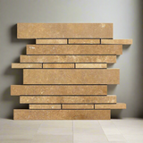 Noce Travertine Honed Random Strip Mosaic Tile