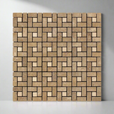 Noce Travertine Tumbled Mini Pinwheel Mosaic Tile w / Ivory Dots