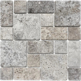 Silver Travertine 3-Pieced Mini-Pattern Tumbled Mosaic Tile