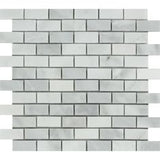 1 x 2 Bianco Venatino (Bianco Mare) Marble Honed Brick Mosaic Tile