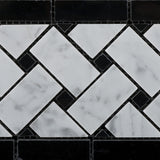 Carrara White Marble Polished Basketweave Border Listello w/ Black Dots