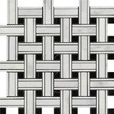 Oriental White / Asian Statuary Marble Polished Triple Weave  Mosaic Tile w / Black Dots