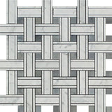 Carrara White Marble Polished Triple Weave  Mosaic Tile w / Blue Gray Dots