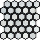 Carrara White Marble Honed 2" Vortex Hexagon Mosaic Tile w / Black