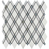 Carrara White Marble Polished Lattice Mosaic Tile w / Blue Gray Dots