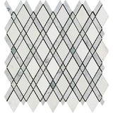 Thassos White Marble Polished Lattice Mosaic Tile w / Ming Green Dots