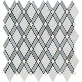 Oriental White / Asian Statuary Marble Honed Lattice Mosaic Tile w / Blue Gray