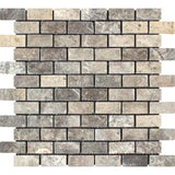 1 X 2 Silver Travertine Tumbled Mosaic Tile