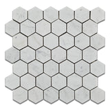 Carrara White Marble Honed 2" Hexagon Mosaic Tile