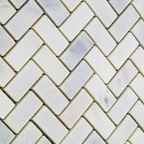 Oriental White / Asian Statuary Marble Honed Mini Herringbone Mosaic Tile