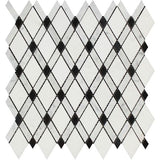 Thassos White Marble Polished Lattice Mosaic Tile w / Black Dots