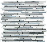Carrara White Marble Honed Tricolor Bamboo Sticks Mosaic (Carrara + Thassos + Blue-Gray )