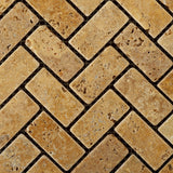 Gold / Yellow Travertine Tumbled 1 X 2 Herringbone Mosaic Tile