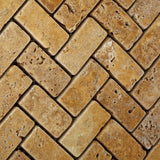 Gold / Yellow Travertine Tumbled 1 X 2 Herringbone Mosaic Tile