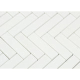 Thassos White Marble Honed 1 x 4 Herringbone Mosaic Tile